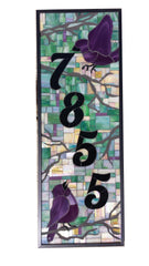 Custom House Number in Stained Glass Mosaic with Two Birds