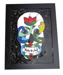Day of The Dead Sugar Skull Rosemaling Art Glass Mosaic