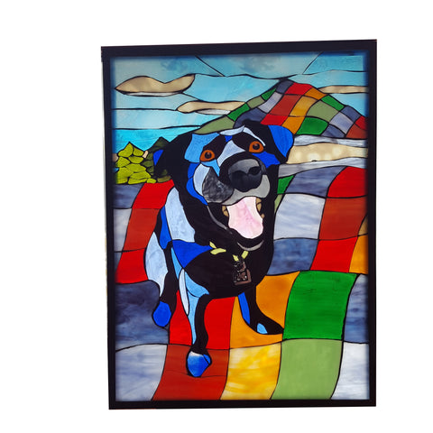 Custom Pet Portrait in Stained Glass Mosaic on Glass
