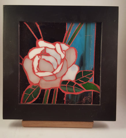 White Rose with Pink Grout Stained Glass Mosaic